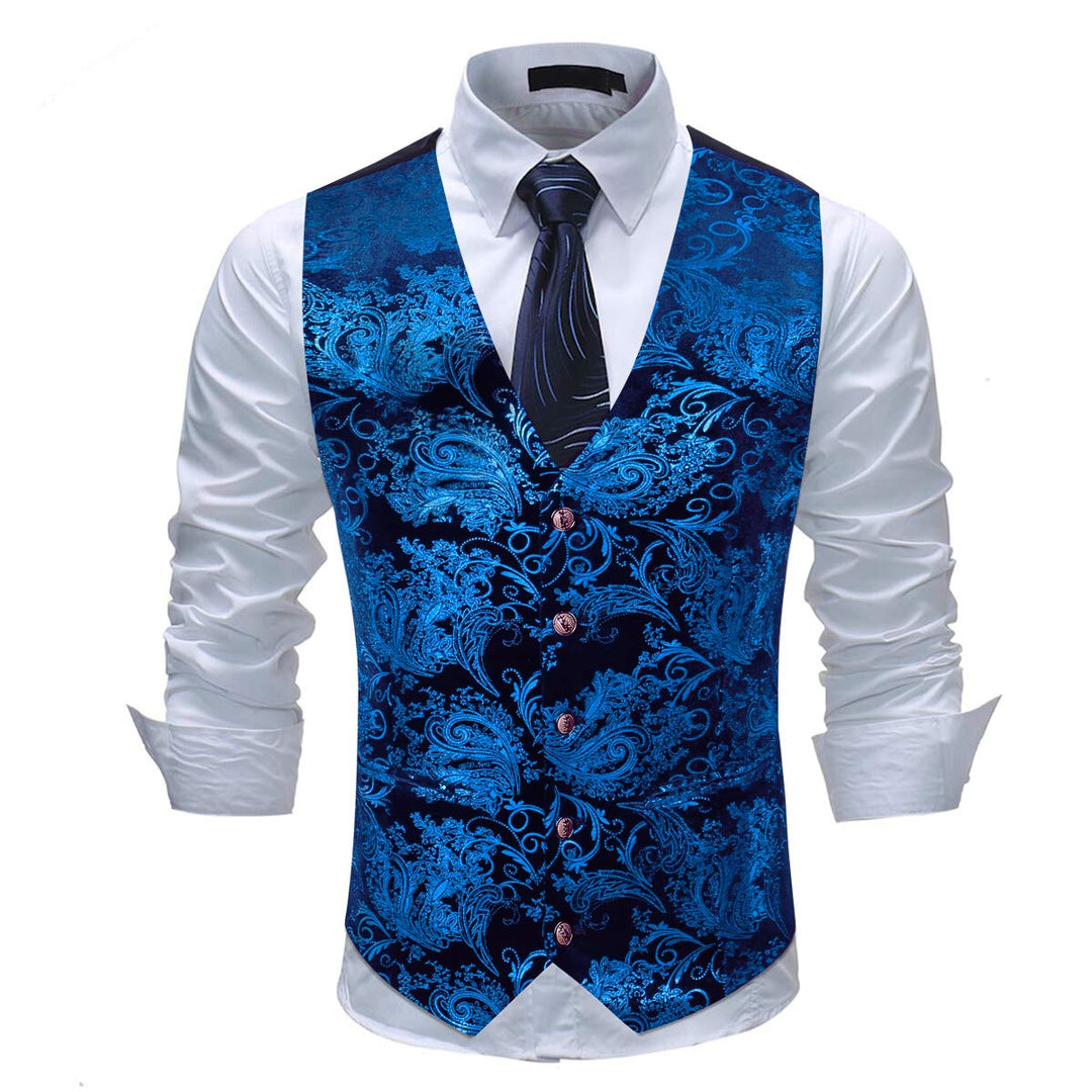 Allthemen Weste Herren Westen Gilet Jacquard Anzugweste für Hochzeit und Party XS Blau, XS Blau