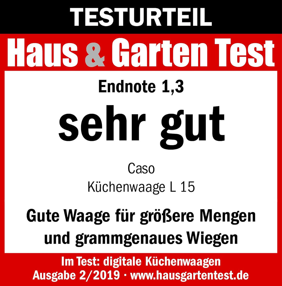 Caso L15 Design Küchenwaage, digitale Küchenwaage mit extra grosser Wiegefläche (30x22 cm) aus gebür