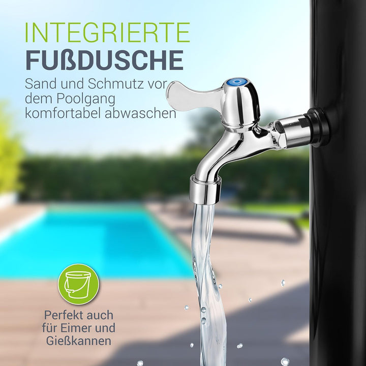 Juskys Solardusche Victoria 20/35 Liter - bis 60°C – mit schwenkbarem Duschkopf, Fussdusche & Garten