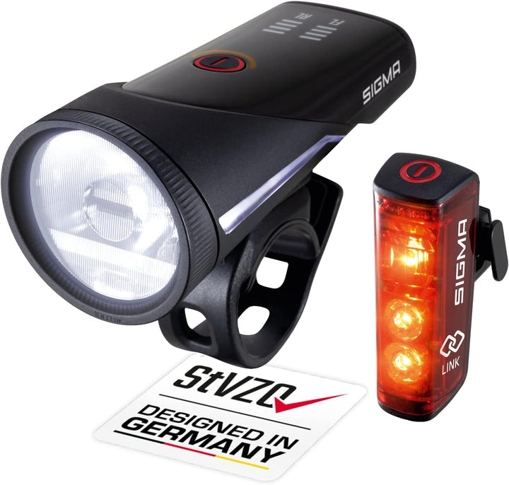 SIGMA Fahrradlicht Set Aura 100/Blaze Link (Silikonhalterung) | Innovative Kopplungsfunktion & Autom