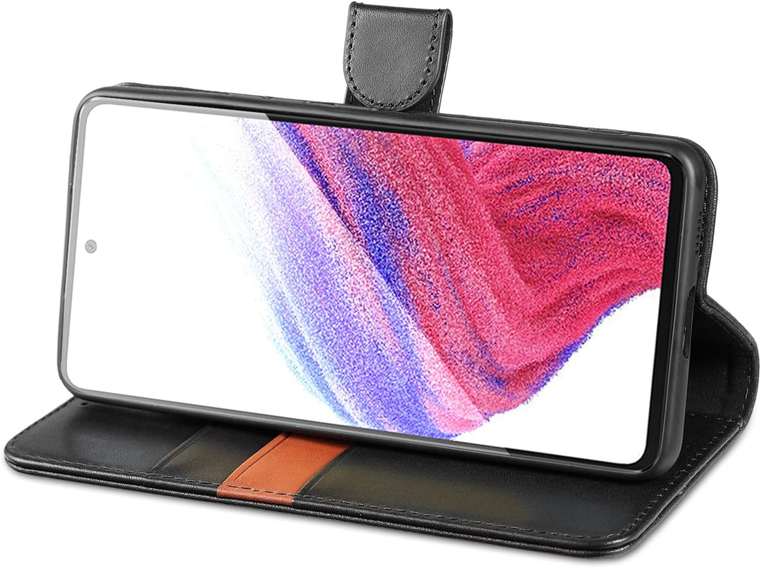 LENSUN Echtleder Hülle für Samsung Galaxy A53, Handyhülle [Echtes Leder] [Magnetverschluss] [RFID Sc