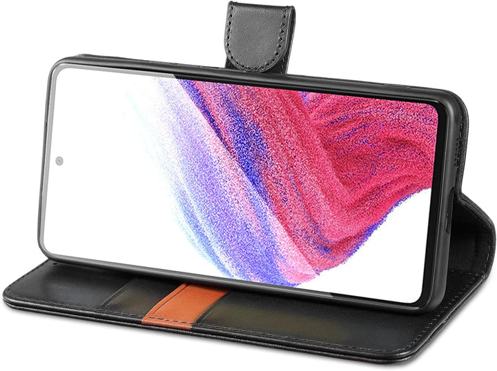 LENSUN Echtleder Hülle für Samsung Galaxy A53, Handyhülle [Echtes Leder] [Magnetverschluss] [RFID Sc