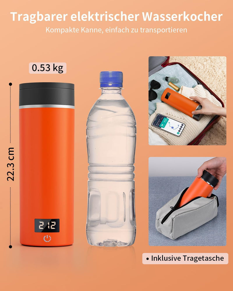 AIRMSEN Wasserkocher Klein mit 6 Temperatureinstellung, 500ml Mini Elektrischer Wasserkocher mit SUS