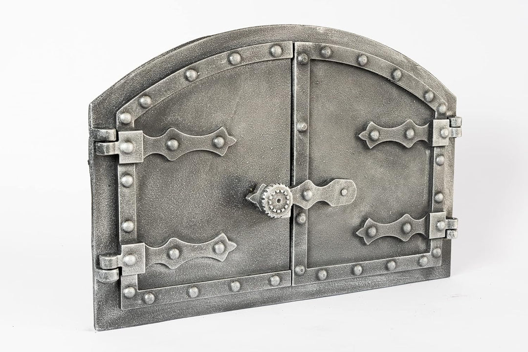 SEZAM doppelte Backofentür aus Gusseisen mit Türriegel, Nietenoptik, Pizzaofentür - Brotofen - Stein