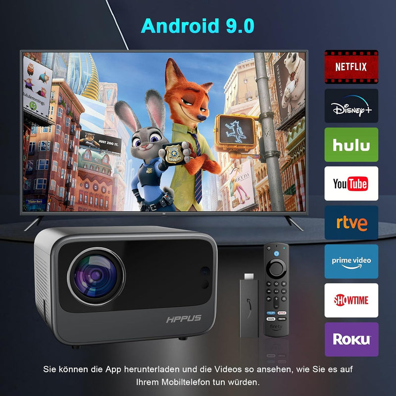 【Elektrischer Fokus/Trapezkorrektur】 HausKit Mini Smart Beamer 4K Android Projektor Full HD 1080P He