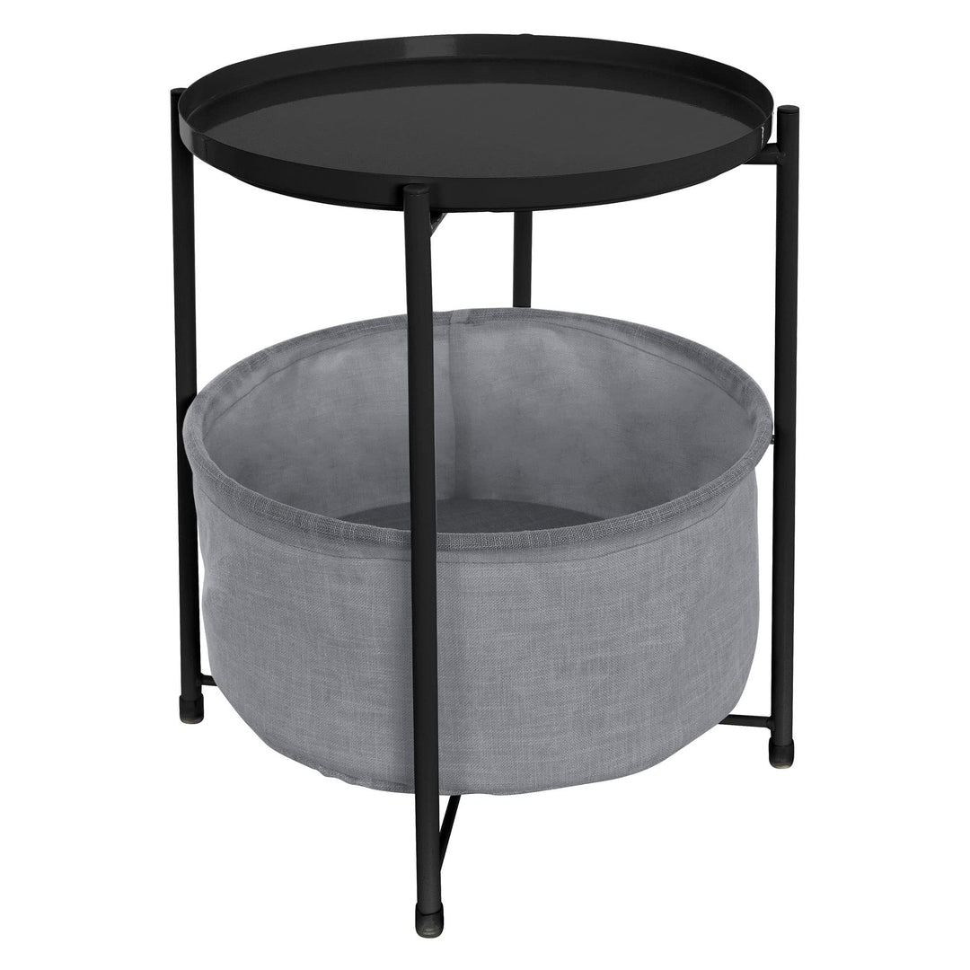 ML-Design Beistelltisch rund Ø45,5 x H 52,5 cm, Schwarz, aus Metall, Couchtisch mit Stoffkorb & abne