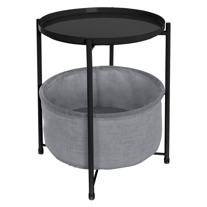 ML-Design Beistelltisch rund Ø45,5 x H 52,5 cm, Schwarz, aus Metall, Couchtisch mit Stoffkorb & abne