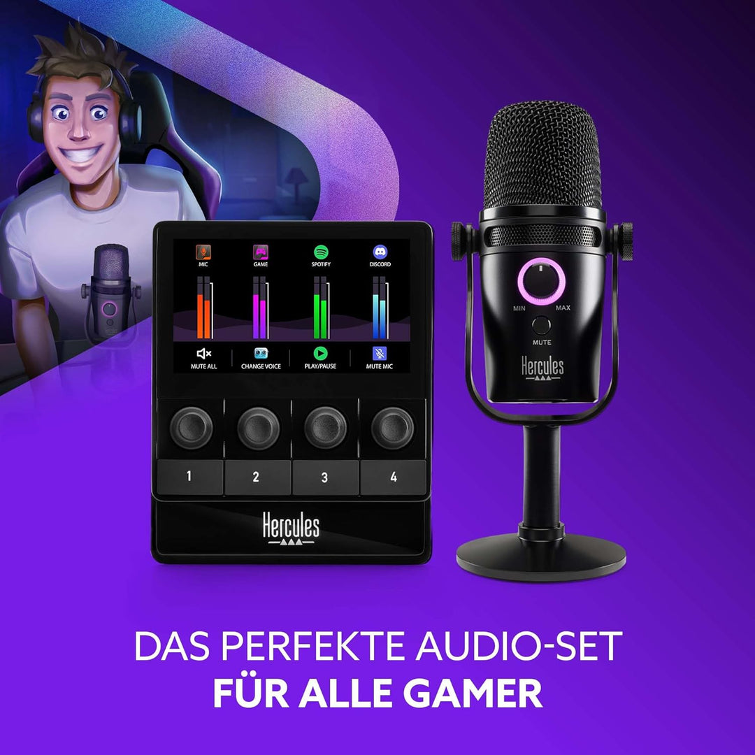 Hercules Stream Starter Kit - Stream 100 + Mikrofon HUD-600 PC | Stream-100-LCD-Controller, USB/XLR-