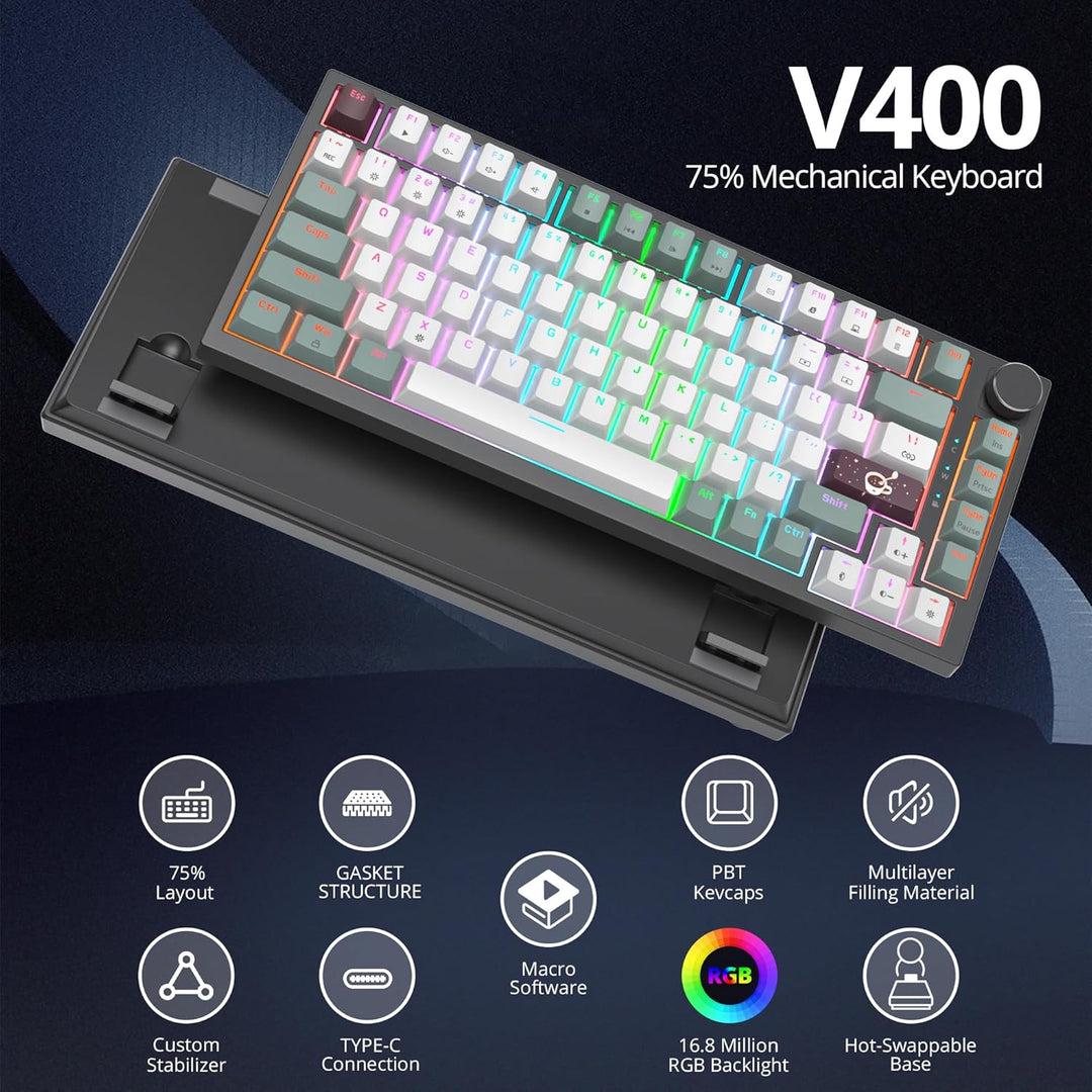 SOLIDEE Verkabelte Mechanische Gaming Tastatur 75 Prozent,hot-swap-fähige Mechanische Tastatur mit G