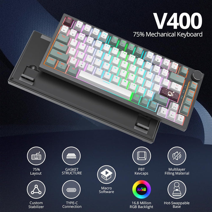 SOLIDEE Verkabelte Mechanische Gaming Tastatur 75 Prozent,hot-swap-fähige Mechanische Tastatur mit G