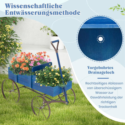 RELAX4LIFE Blumenständer mit 4 Rädern aus Metall, Pflanzwagen aus Massivholz, Holzwagen bis zu 15 kg