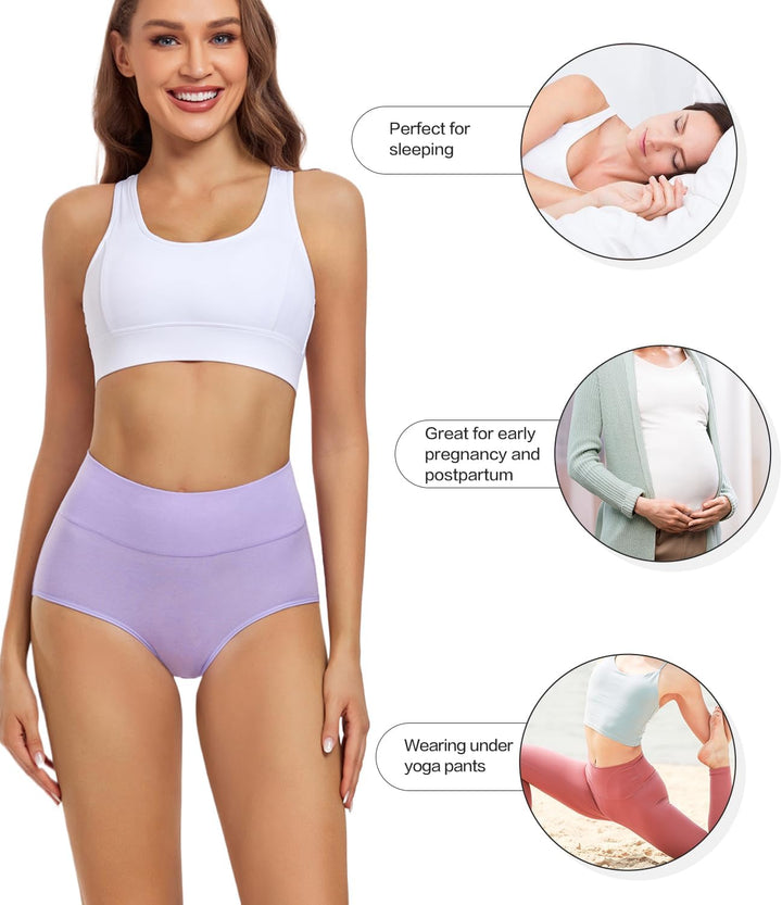 wirarpa Unterhosen Damen Baumwolle Frauen Unterwäsche Hohe Taille Slips Hoher Taillenslip 4er Pack L