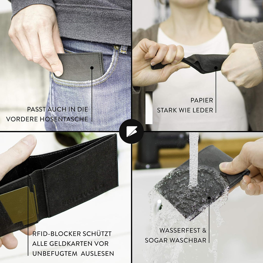 FRITZVOLD MINIMAL Wallet, RFID-Schutz & erweitertes Münzfach, kleines, dünnes Portemonnaie für Herre