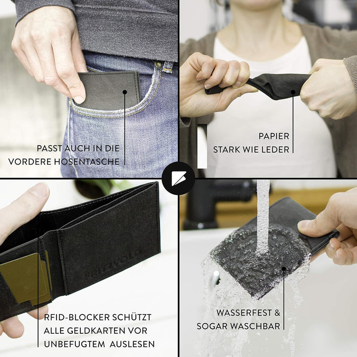 FRITZVOLD MINIMAL Wallet, RFID-Schutz & erweitertes Münzfach, kleines, dünnes Portemonnaie für Herre
