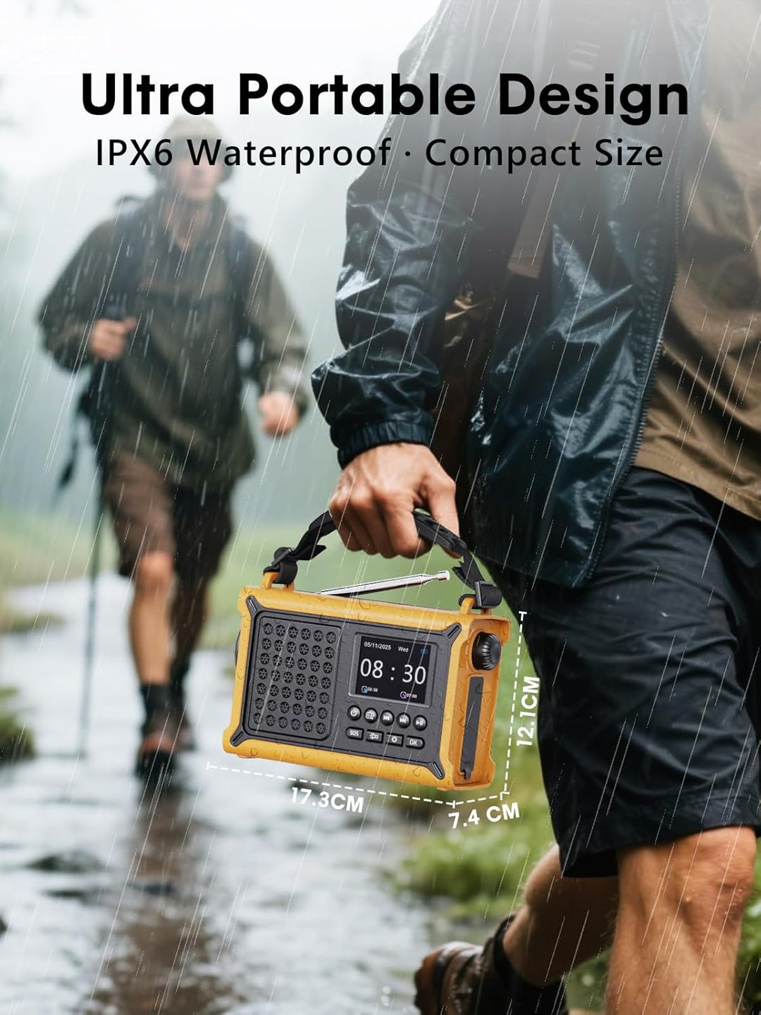 ROCAM DAB+/UKW Radio mit Bluetooth, 12000mAh Kurbelradio mit 8500mm² Solarpanel & 650mA Kurbel, Trag