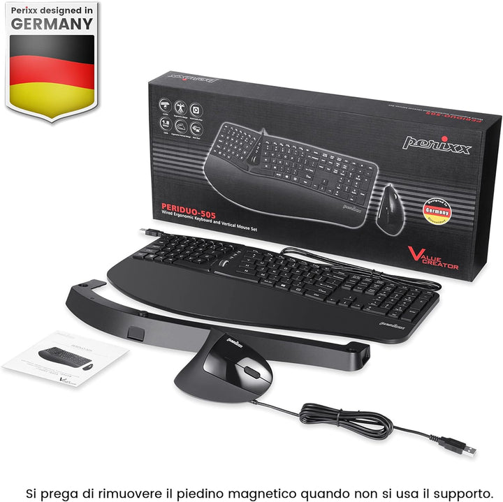 Perixx Periduo, Set, ergonomische Tastatur mit vertikaler Maus. Full-Size USB, Full-Size USB