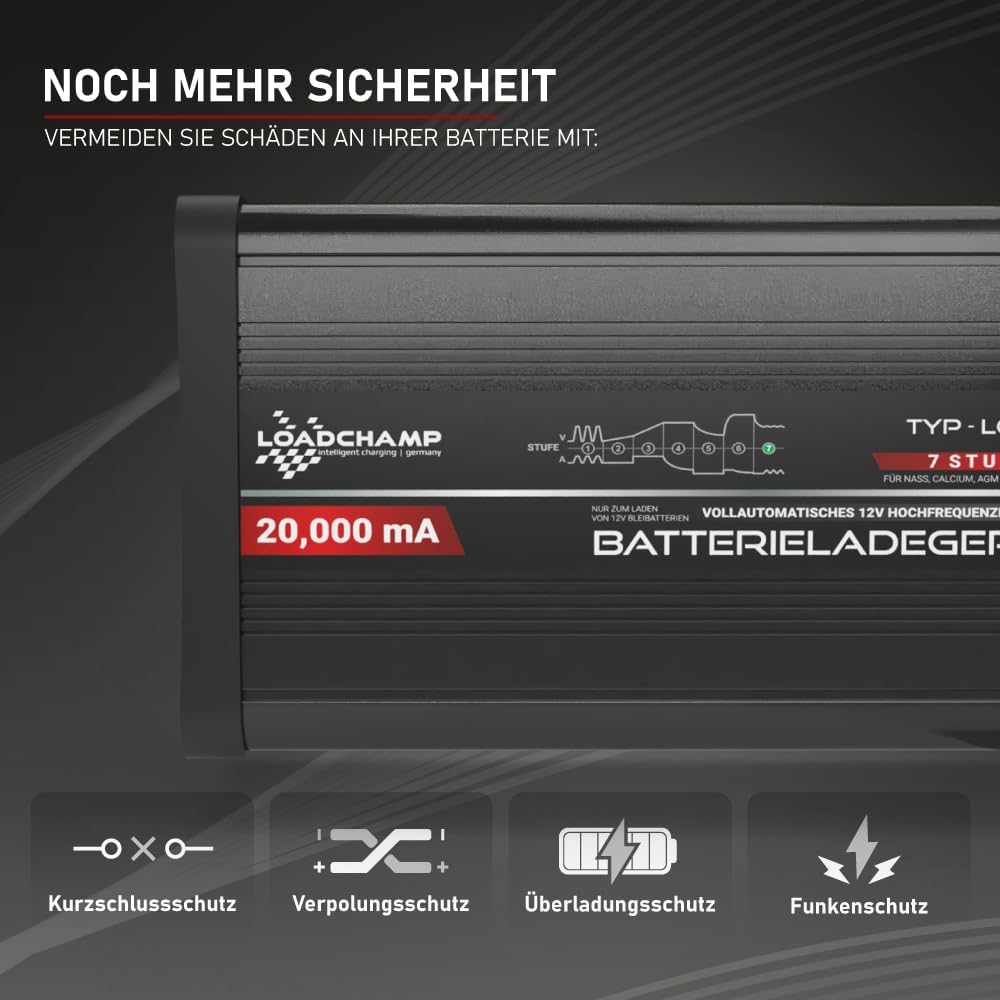 Loadchamp 20A automatisches Batterie Ladegerät AGM Gel Calcium Solar Akku LKW Batterie