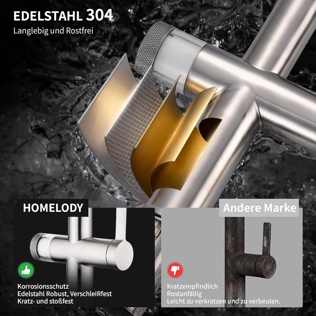 HOMELODY Wasserhahn Küche mit Filter, Hoher Bogen Küchenarmatur mit Ausziehbarer Brause, 360°Drehbar