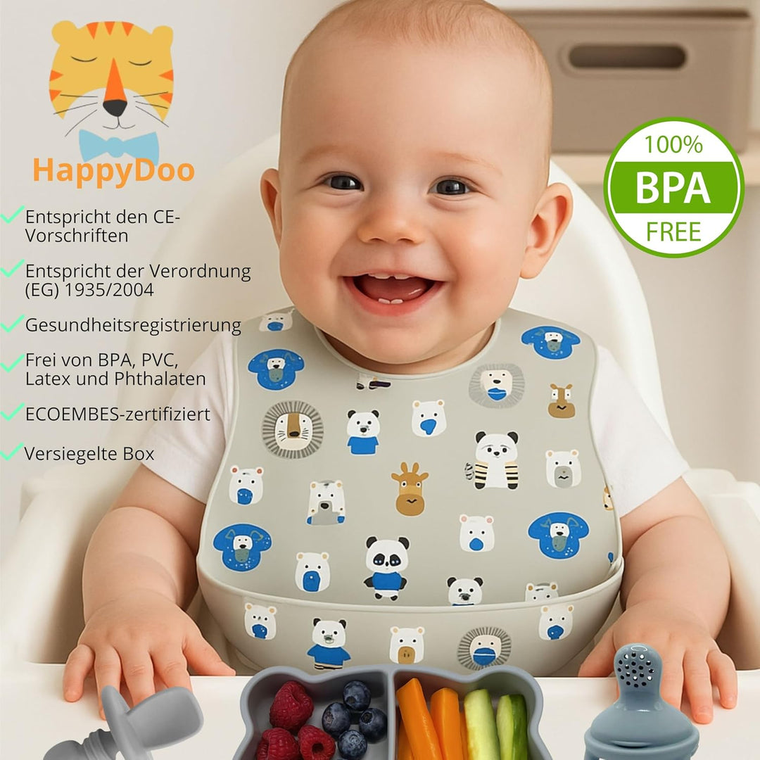 Baby Geschirrset | 12 Stücke | Baby Teller Set | Baby Geschirrset mit Saugnapf | Baby Geschirr | BPA