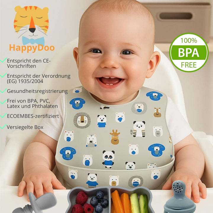 Baby Geschirrset | 12 Stücke | Baby Teller Set | Baby Geschirrset mit Saugnapf | Baby Geschirr | BPA