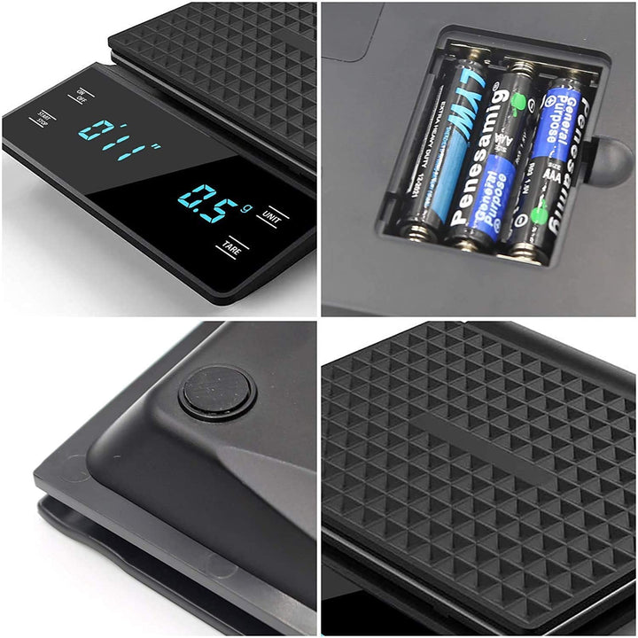 Kaffeewaage mit Timer, 3kg/0.1g Kaffeewaage Elektronische Küchenwaage, Digitale Kaffee Skala mit LED