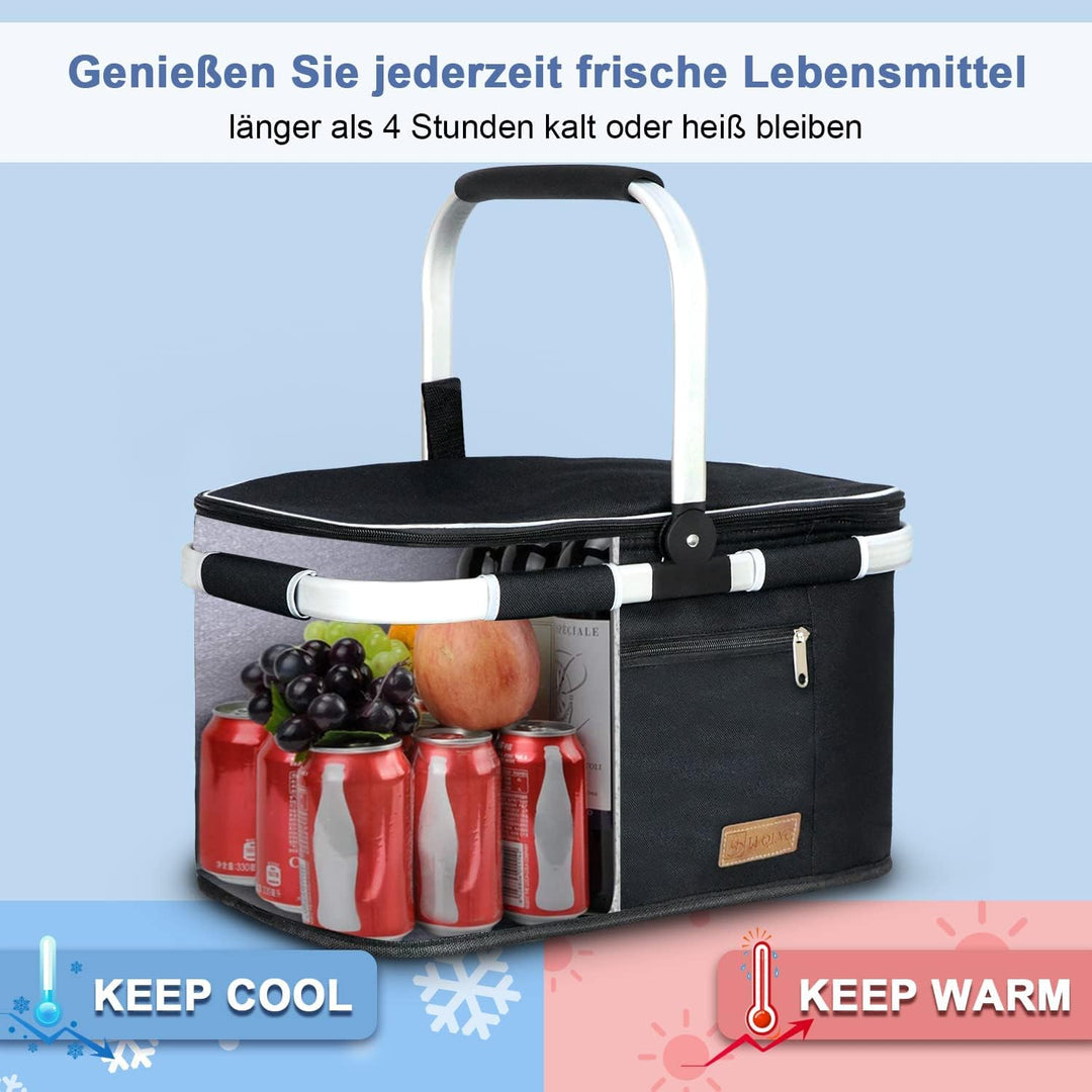 ABIUBIU 34L Kühltasche Einkaufskorb Picknickkorb Grosse isolierte Kühlkorb Lunchtasche Thermo Tasche