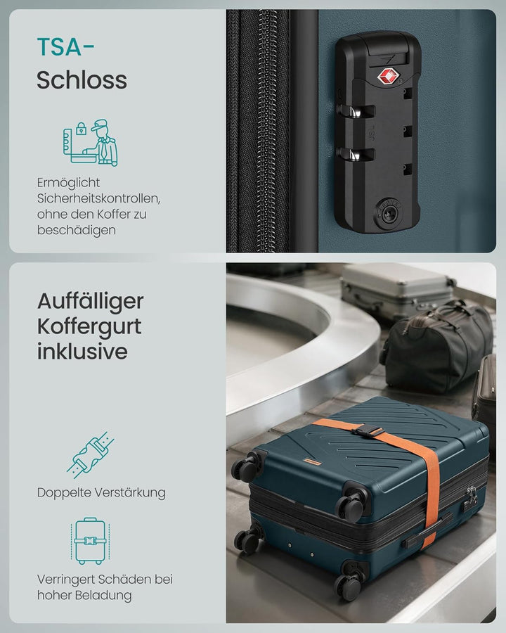 SONGMICS Koffer, Reisekoffer, Hartschalenkoffer mit TSA-Schloss, Koffergurt, ABS-Trolley, 4 Zwilling