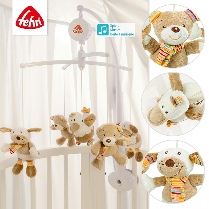 Fehn Musik Mobile Rainbow - Baby Einschlafhilfe Musikspielzeug mit süssen Tieren - Babymobile Spielu