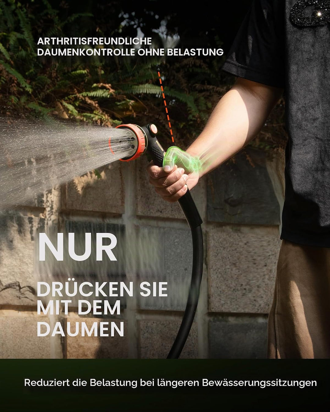 RAINPOINT 8-Funktionen Metall Gartenbrause, Einstellbarer Wasserdurchfluss Garten-Handbrause (Orange