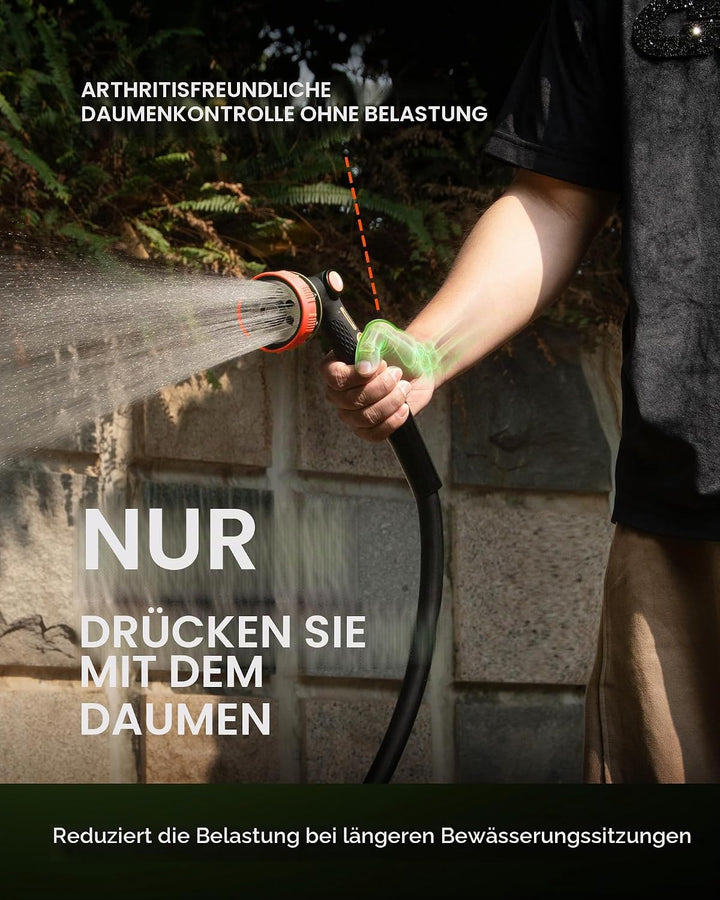 RAINPOINT 8-Funktionen Metall Gartenbrause, Einstellbarer Wasserdurchfluss Garten-Handbrause (Orange
