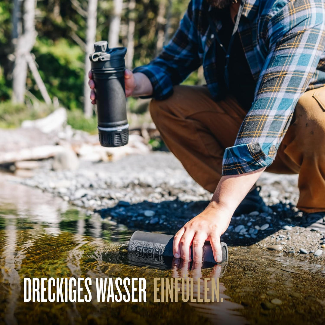GRAYL GeoPress 24 oz Wasserfilterflasche – Filter für Wandern, Camping, Survival, Reisen Covert Blac