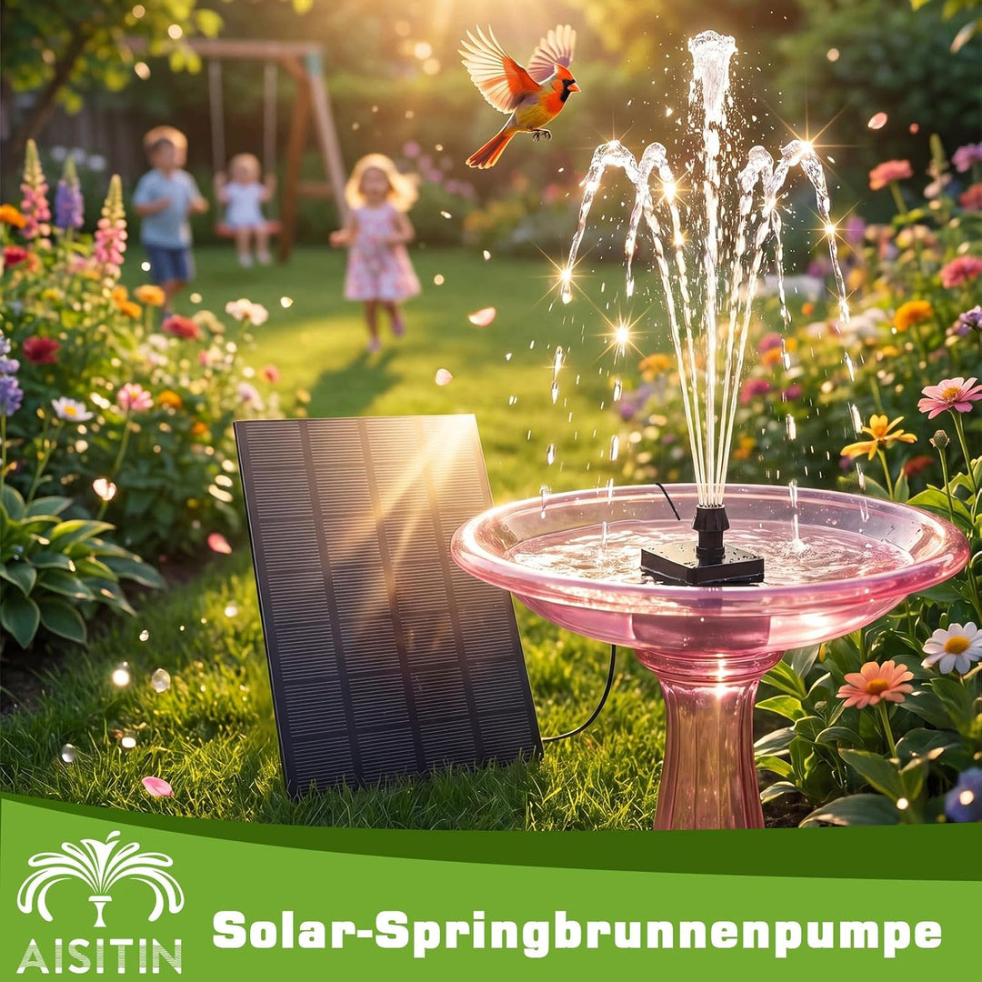 AISITIN Solarbrunnen für Draussen mit Verschiedene Sprüh Effekten und Kabel | 4W Solar Springbrunnen