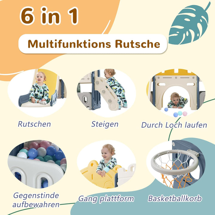 Merax Rutsche & Kletterspielzeug für Kinder, 6 in 1 Kinderrutsche Schaukel, Basketballrahmen, Klette
