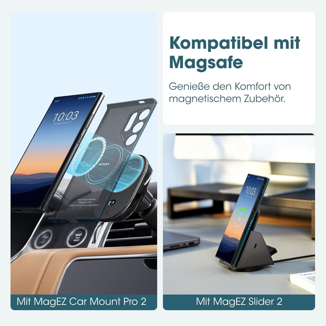 pitaka Hülle für Samsung Galaxy S24 Ultra aus 100% Aramidfaser Magnetische Handyhülle Ultradünne und