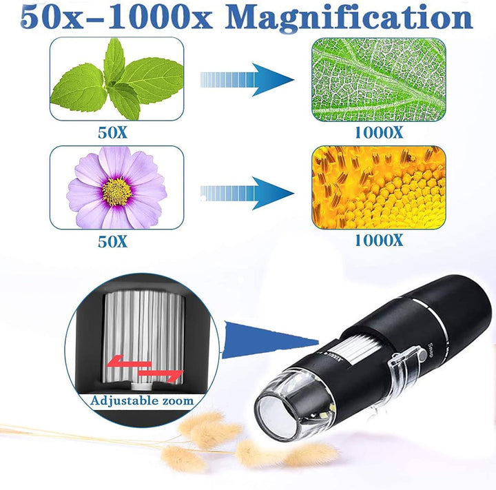USB Digital Mikroskop - XRR Handheld 50-1000x WiFi Mikroskop, Vergrösserung Endoskop Kamera 8 LED Mi