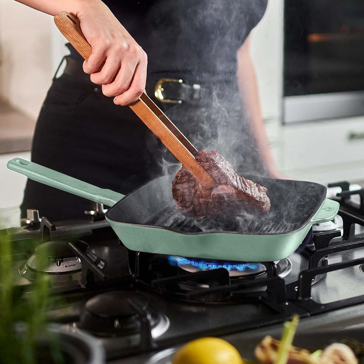 SPRINGLANE Gusseisen Grillpfanne Mint, 26 cm - Emailliert - Steakpfanne mit Grillstreben - Für alle