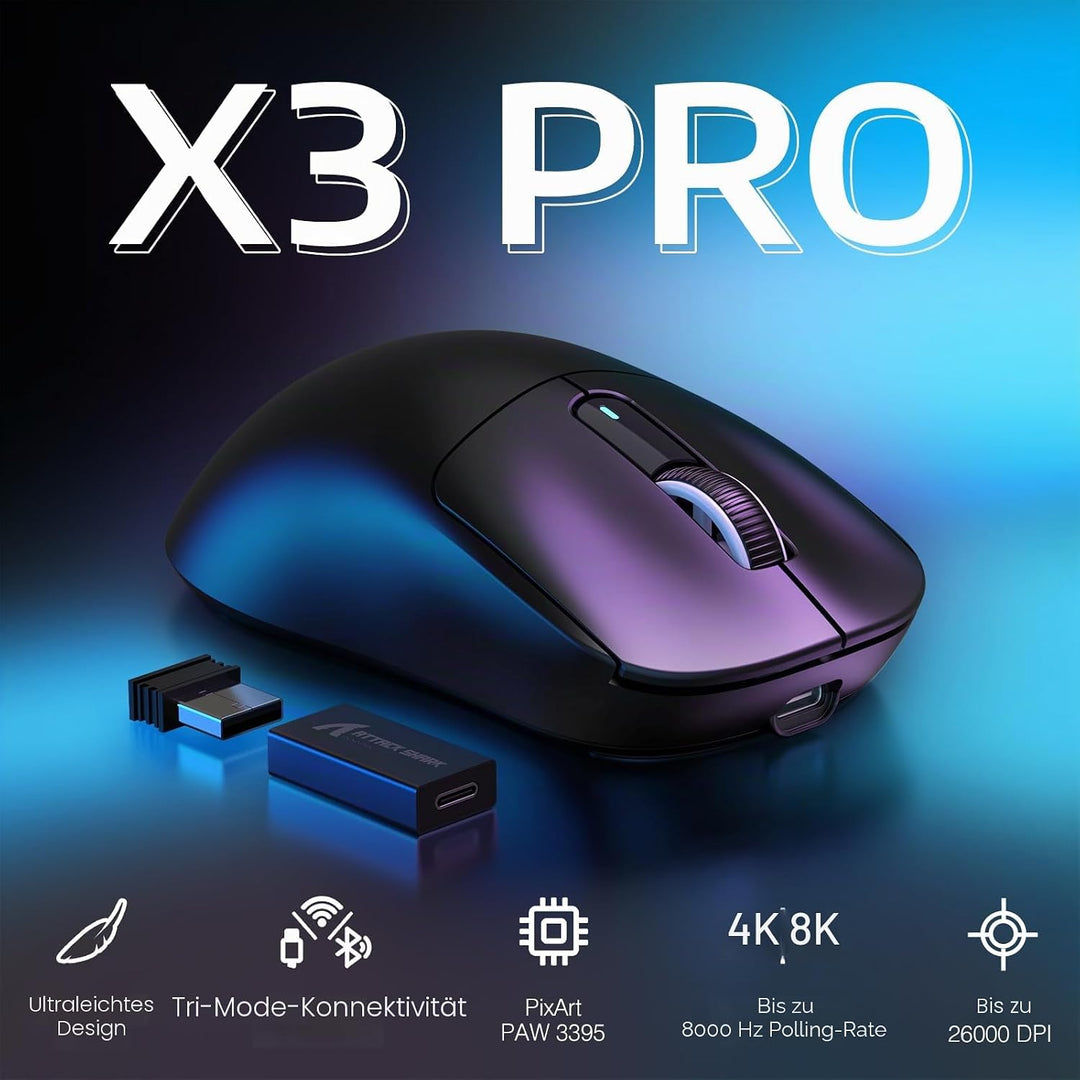 VGN GAME POWER ATTACK SHARK X3PRO 59g SUPERLIGHT Kabellose Gaming-Maus Esports, 4K/8KHz Abfragerate,