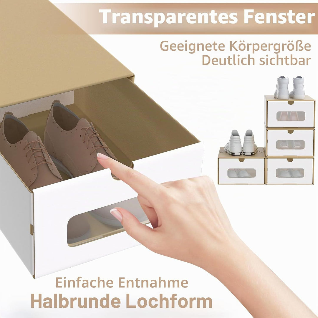 SUBTLETY 10 Stück Schuhboxen Pappkarton Schuhkiste mit Sichtfenster Klappbare Schuhschachtel aus Kra