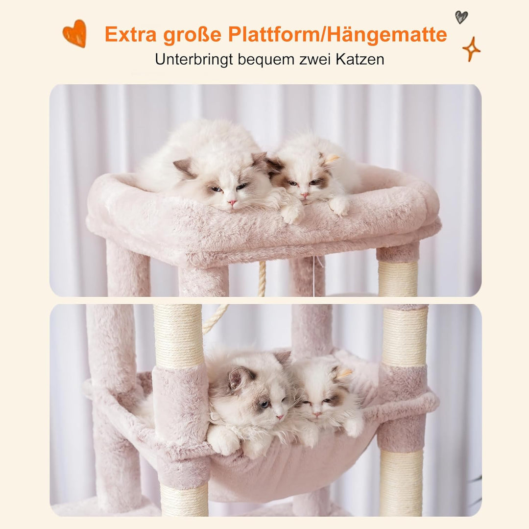 Heybly Kratzbaum, mit Decken, für grosse Katze, Katzenbaum, grosse Plattformen, Höhle, 50 x 50 x 153