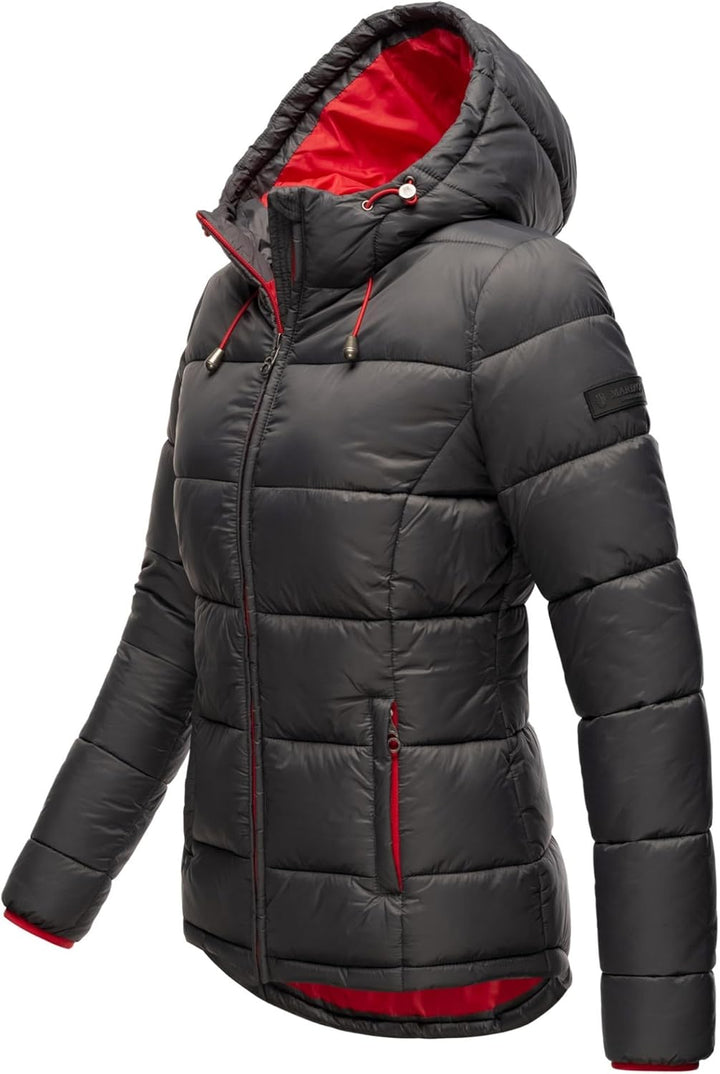 MARIKOO Damen Steppjacke gesteppte Winterjacke mit Kapuze B927 34 Anthrazit, 34 Anthrazit