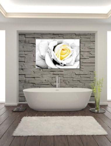 Weiss gelbe Rose Blumen USA Bild auf Leinwand, XXL riesige Bilder fertig gerahmt mit Keilrahmen. Kun