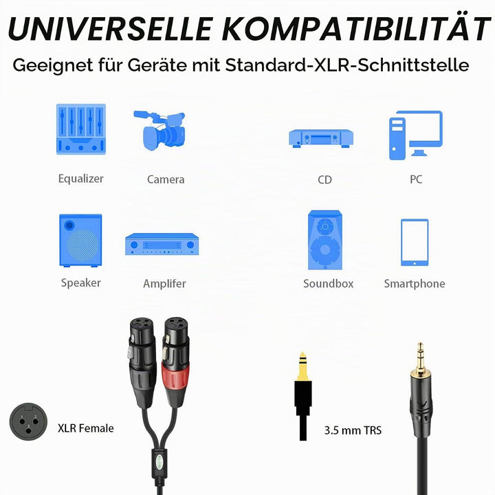 Dual-Buchse XLR auf 3,5 mm Y-Splitter-Kabel, unsymmetrische XLR-Buchse auf 0,3 cm Mini-Klinke, TRS,