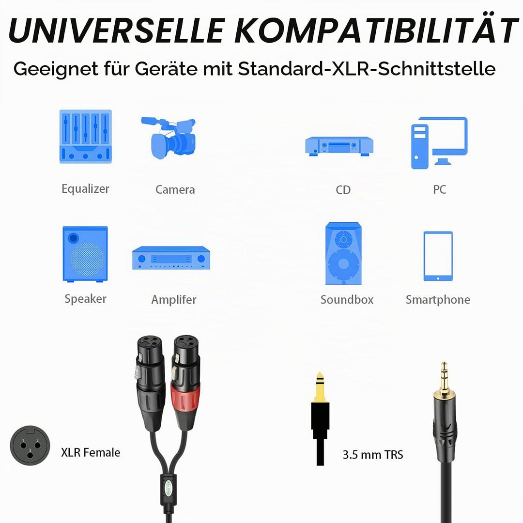 Mikrofon kabel, Dual Weiblich XLR auf 3,5mm Y-Splitter, Unausgewogen 3,5mm Mini Jack TRS Stereo Aux