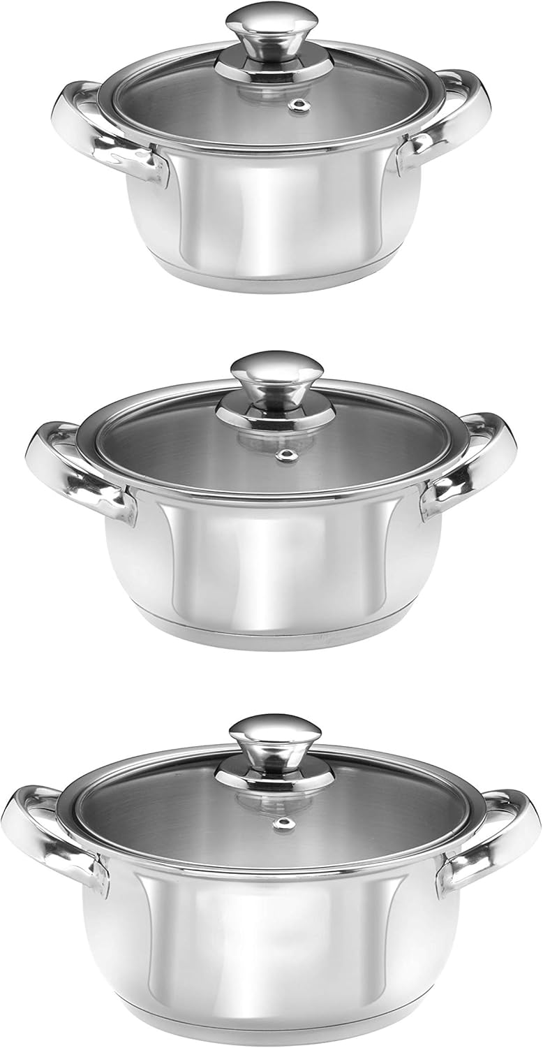King T2252S Kochtopfset Trio mit Deckel, Edelstahl, 16, 18 und 20 cm, 3-teilig
