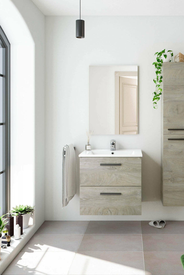 Dmora - Unter dem Waschtisch Fontana, Badezimmerschrank mit 2 Schubladen, Hängeschrank mit Spiegel,