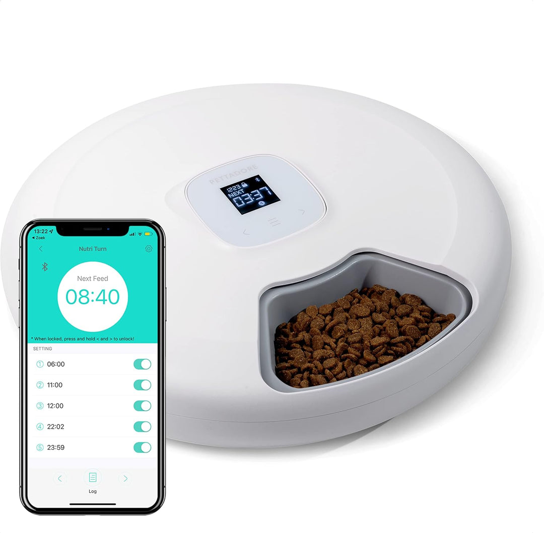 Pettadore Nutri Turn - Futterautomat Katze/Hund - Smart mit App - 6 Mahlzeiten Nass- und Trockenfutt