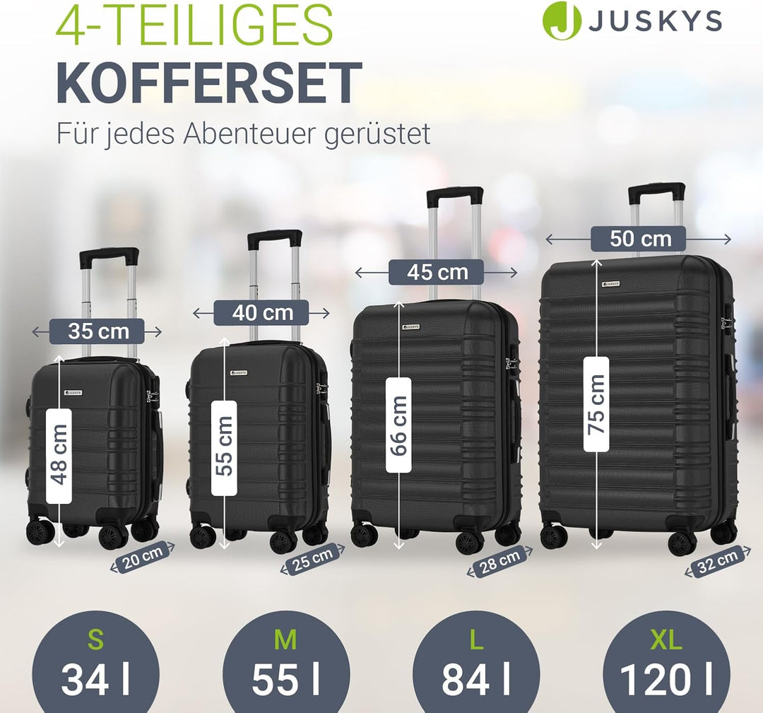 Juskys Hartschale Kofferset Reisekoffer 4 teilig - Zahlenschloss, geräuscharme 360° Rollen gross, Te