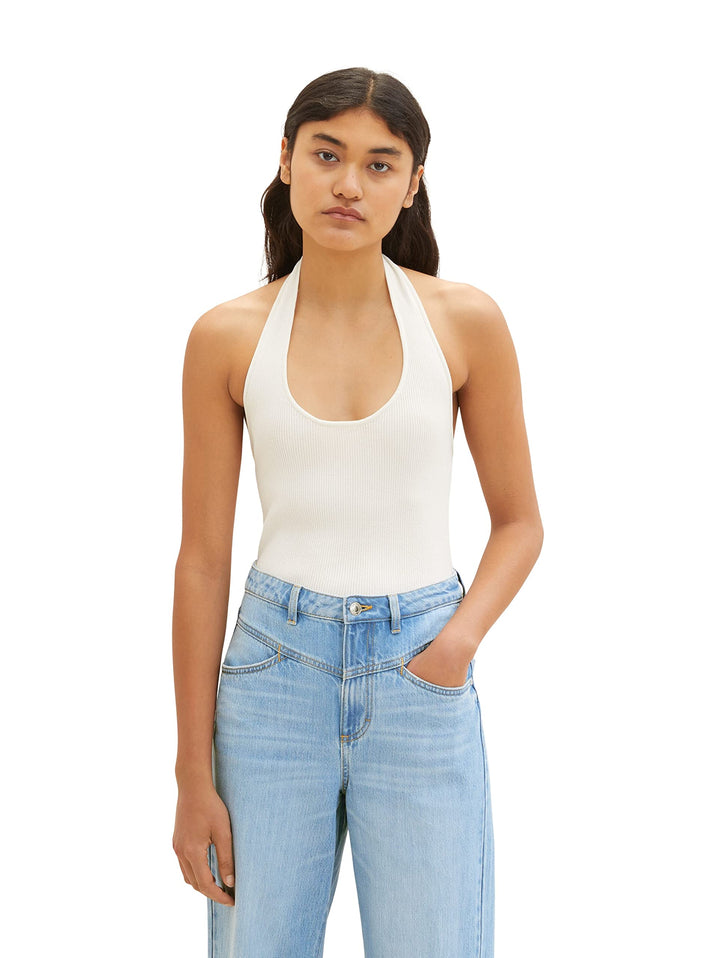 TOM TAILOR Denim Damen Basic Neckholder Top M 10348 - Gardenia White, M 10348 - Gardenia White