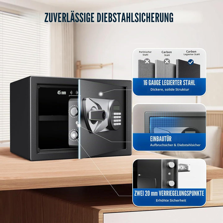 Tresor, BlackSmith Safe Tresor für Zuhause Klein 35x25x25cm, Biometrischer Fingerabdruck Digitaler Z