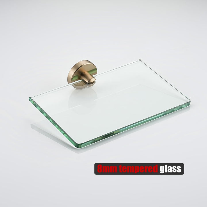 JQK Badezimmer-Glasregal, gehärtetes Glas, Duschaufbewahrung, 20,3 x 12,7 cm, 304 Edelstahl, Champag